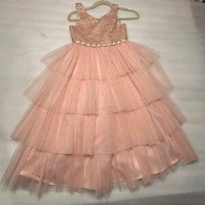 American Princess  Dress Size 10 Sequence Gold Orange   Detail Midi - 3 layer